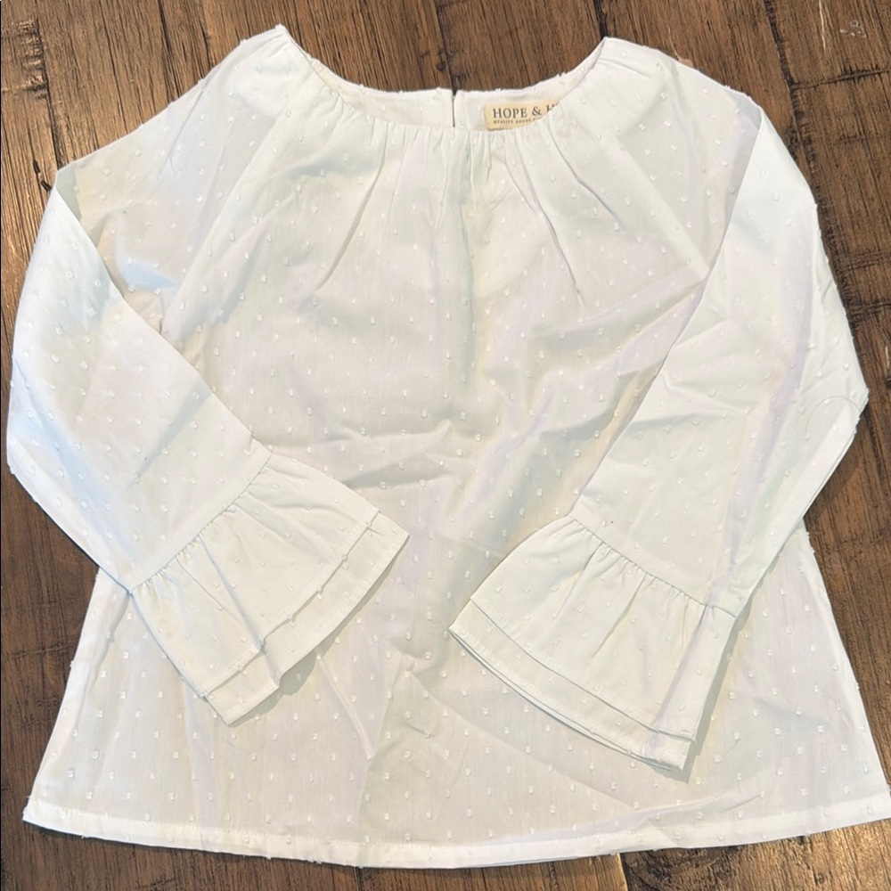 White Blouse with Bell Sleeves and Gathered Neckline